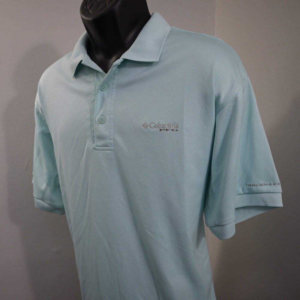 Columbia PFG Vented Polo Shirt Mens Medium Blue Performance Short Sleeve Fishing